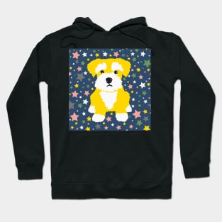 Yellow Miniature Schnauzer and Stars on Blue Background Hoodie